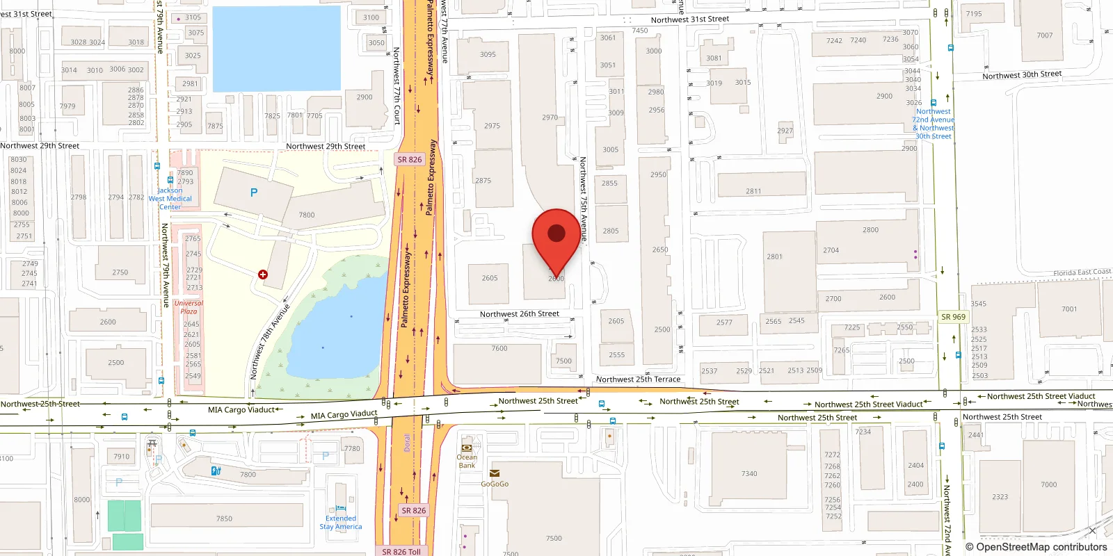 Map of Magnum Freight Corporation location, 2600 NW 75th Ave #100, Miami, FL 33122